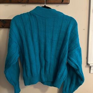 Vintage Vibrant Blue Ribbed Turtleneck Sweater